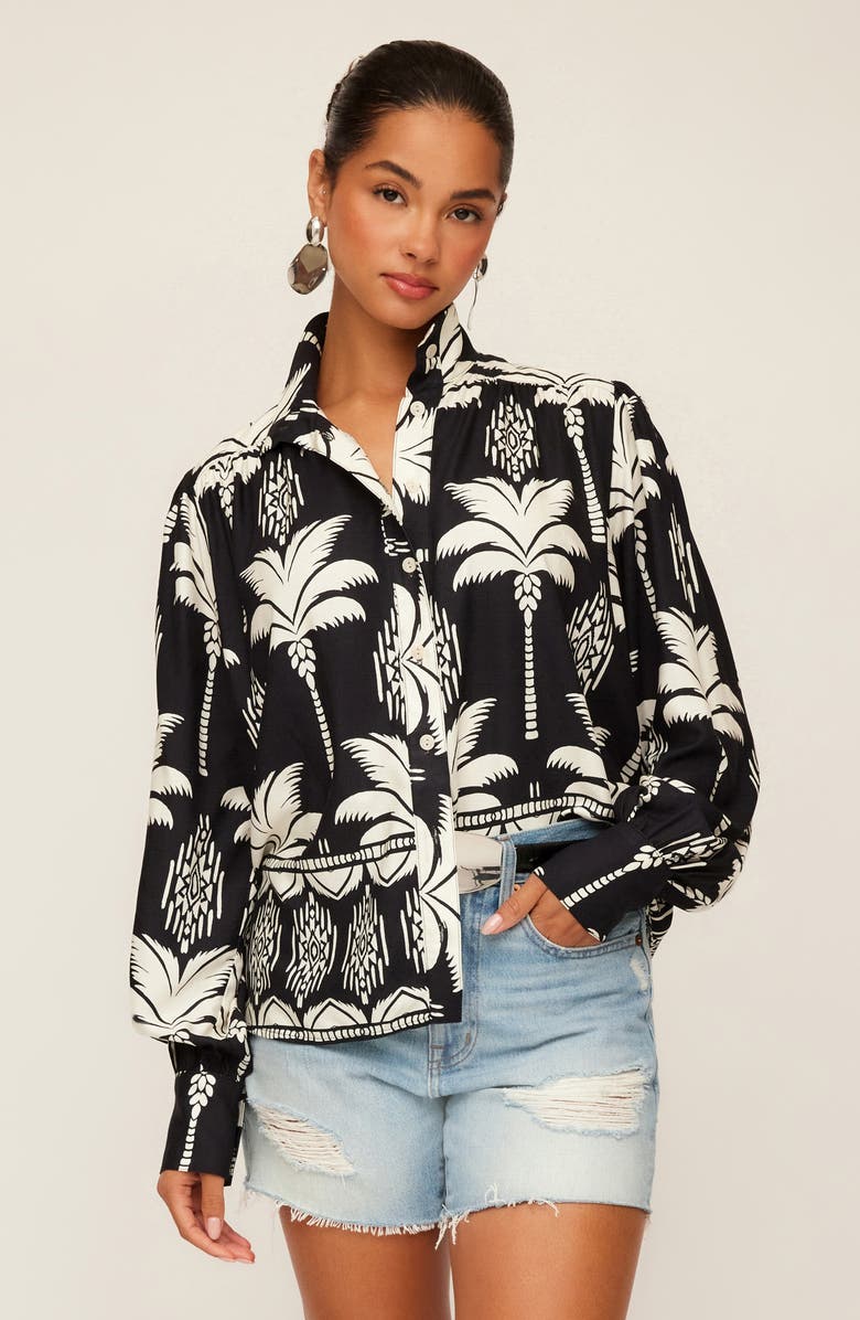 FIFTEEN TWENTY Chloe Floral Print Button-Up Front, Alternate, color, Black/ Cream