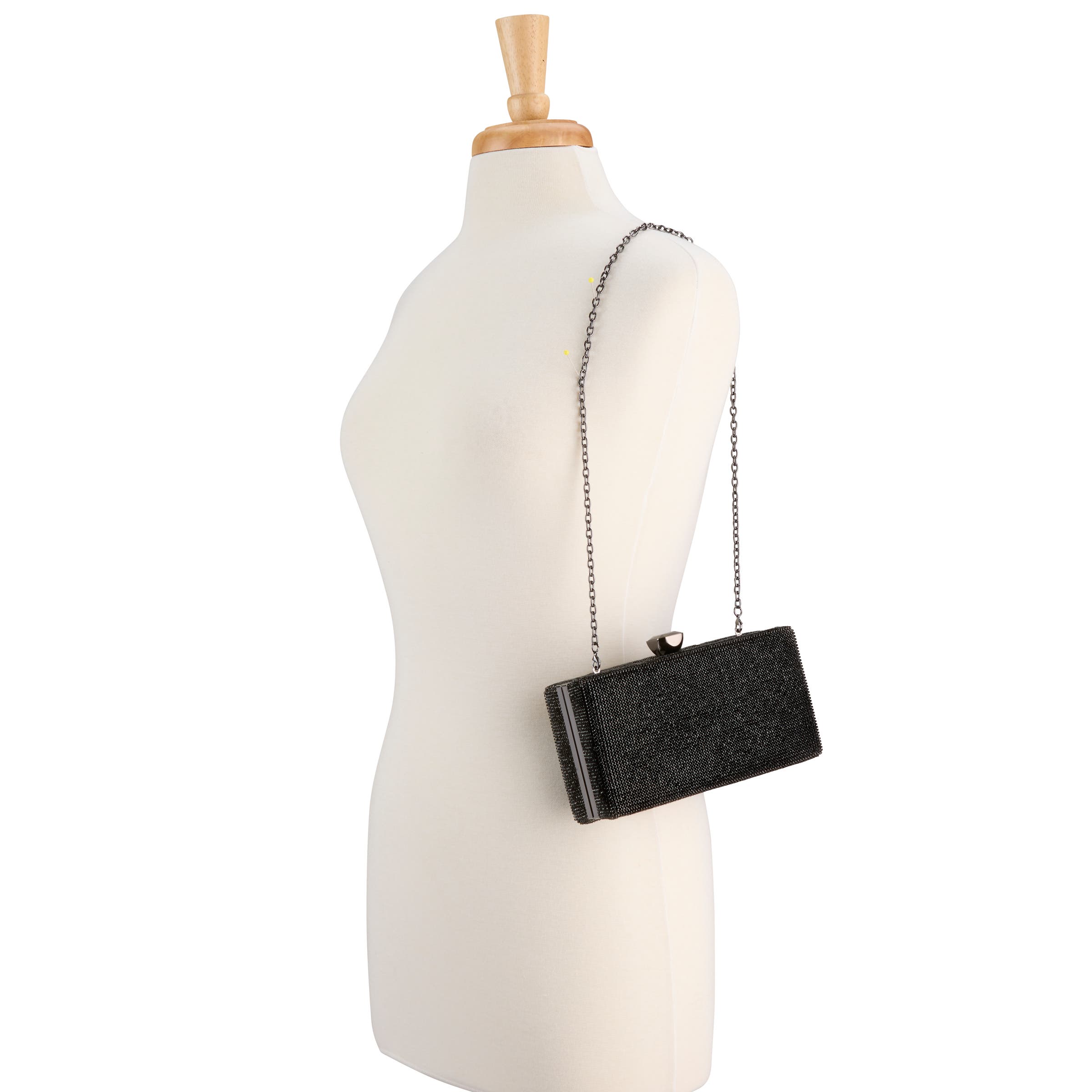 Whiting & Davis Olivia Crystal Top Minaudiere, Alternate, color, Black