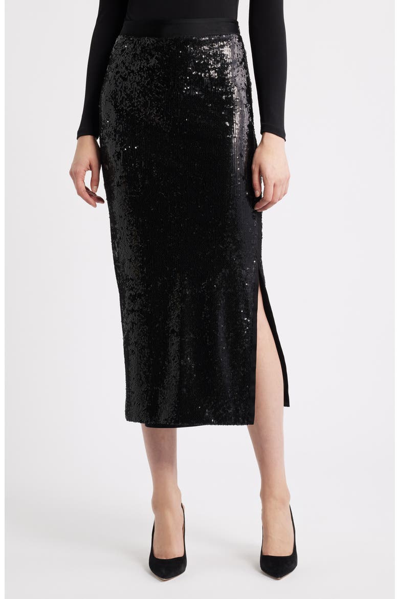 Ebibi Sequin Midi Skirt, Main, color, BLK