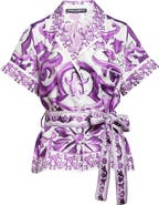 Dolce&Gabbana Majolica Print Silk Twill Drawstring Shirt