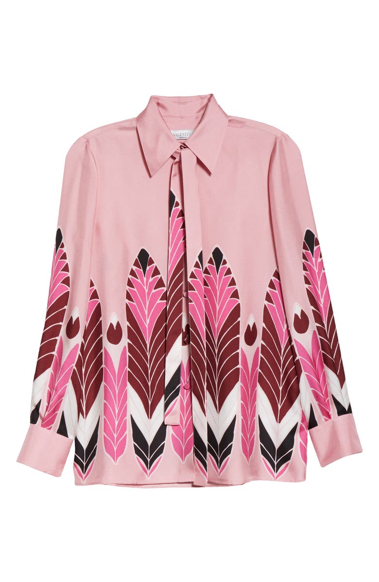 Valentino Feather Print Silk Crêpe de Chine Blouse, Alternate, color, 
