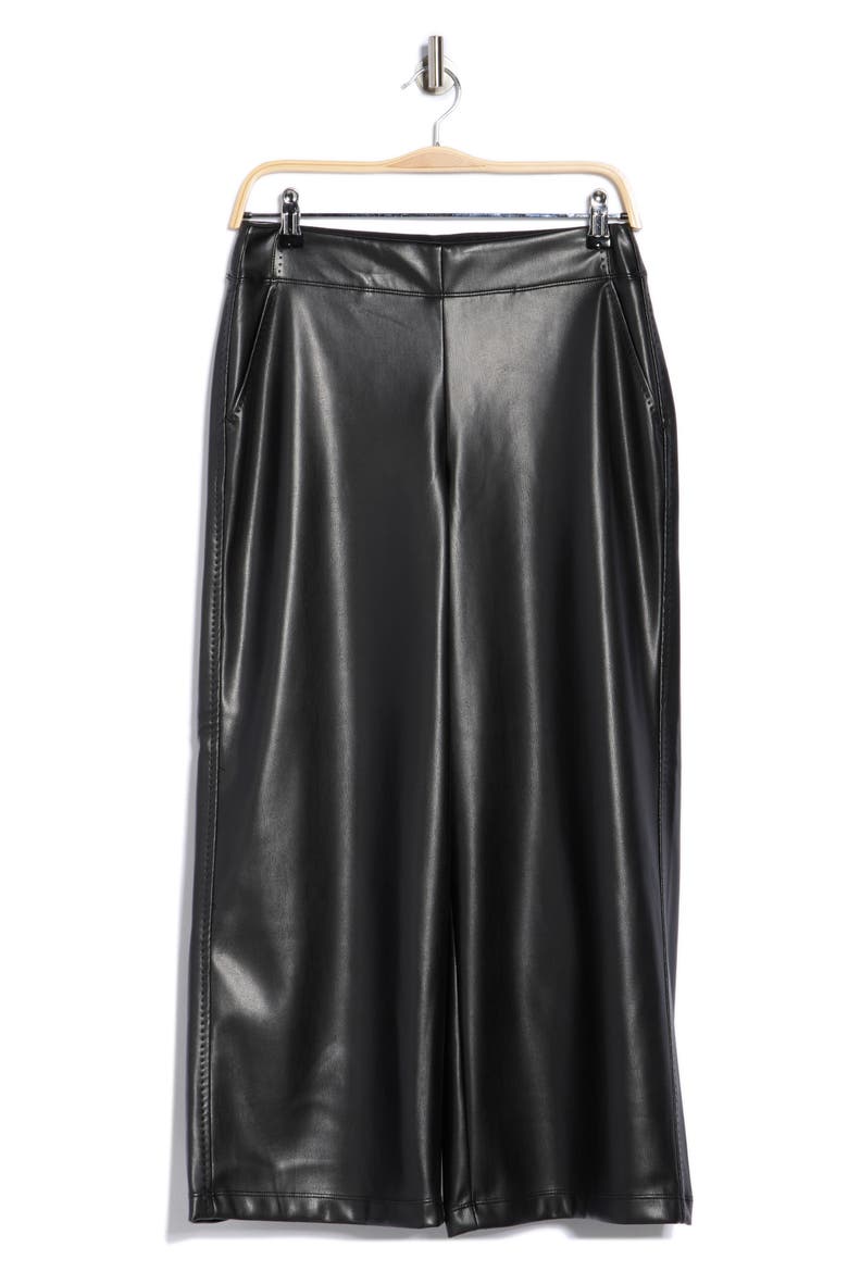 Faux Leather Crop Wide Leg Pants, Alternate, color, BLACK