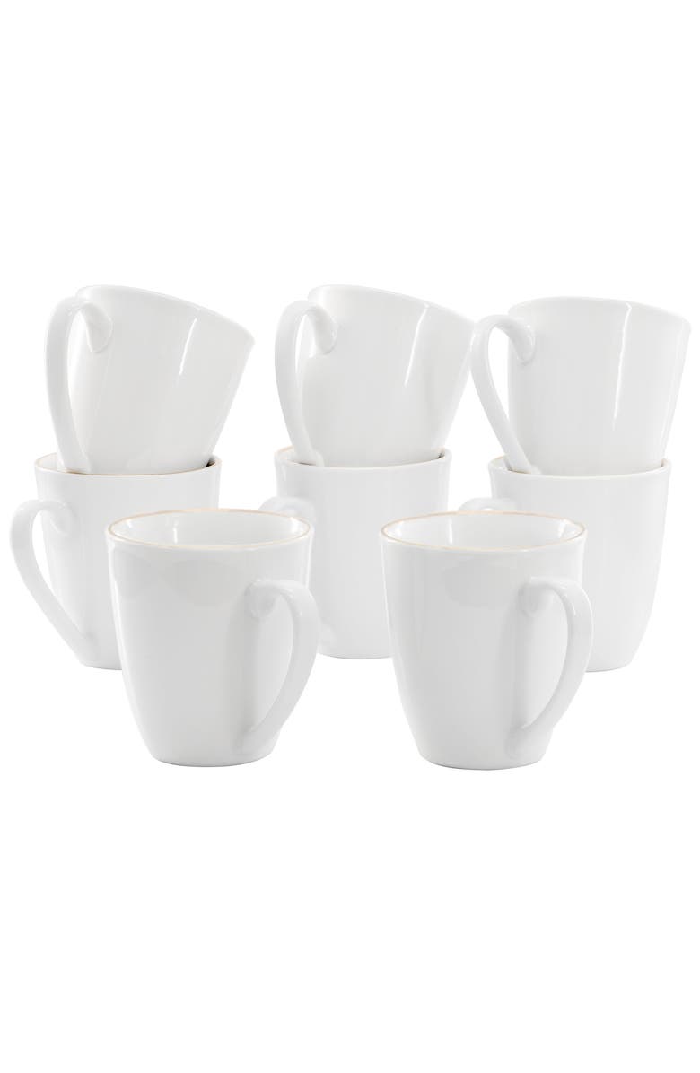 Gibson Home Ogalla 8 Piece 12 Ounce Gold Banded Fine Ceramic Mug Set, Main, color, White