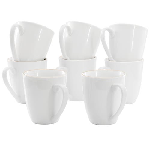 Gibson Home Ogalla 8 Piece 12 Ounce Gold Banded Fine Ceramic Mug Set In White