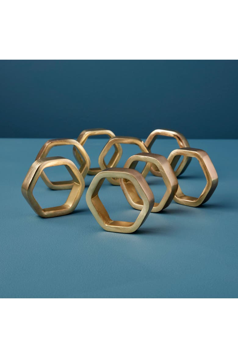 Luxe Hexagon Napkin Ring, Set of 8, Alternate, color, Gold