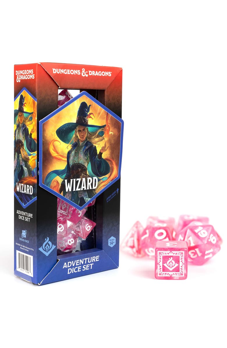 Dungeons & Dragons D&D Adventure Dice Wizard Fuchsia, 16Pc Rpg Set, Main, color, Pink