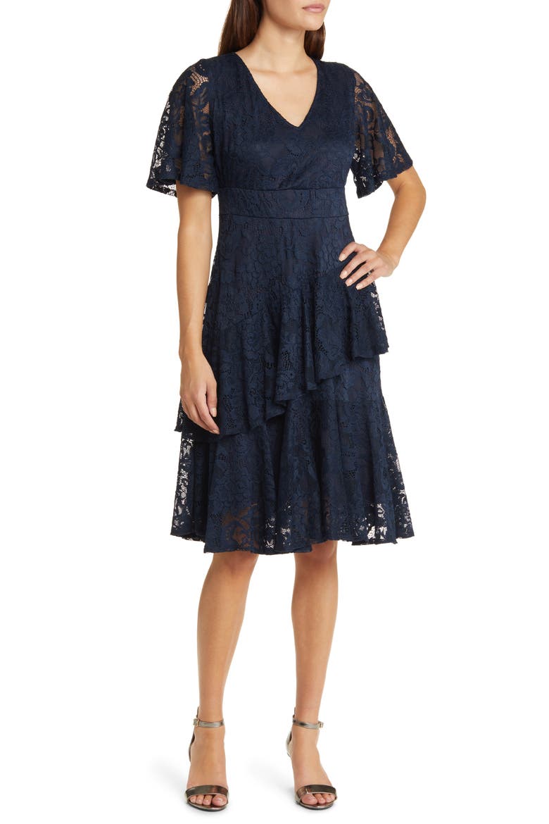 Lace Affair Cocktail Dress, Main, color, NAVY BLUE