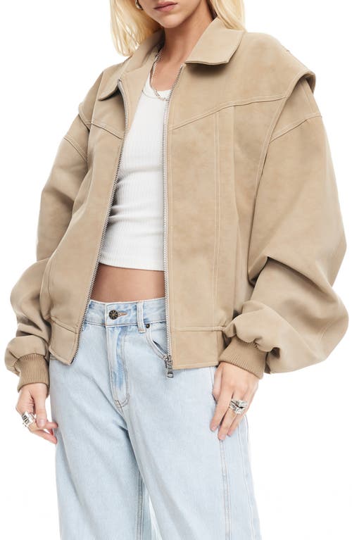 Lioness Vista Faux Suede Bomber Jacket In Brown