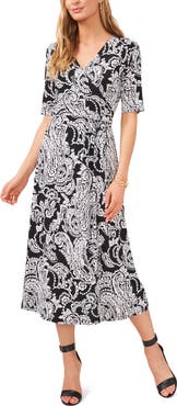 Chaus Paisley Wrap Front Knit Midi Dress