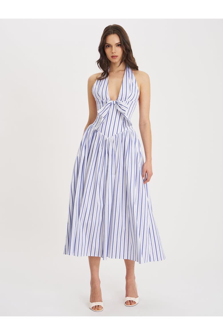 Mackenna Stripe Halter Smock Back Maxi Dress, Alternate, color, Navy beach-style stripe