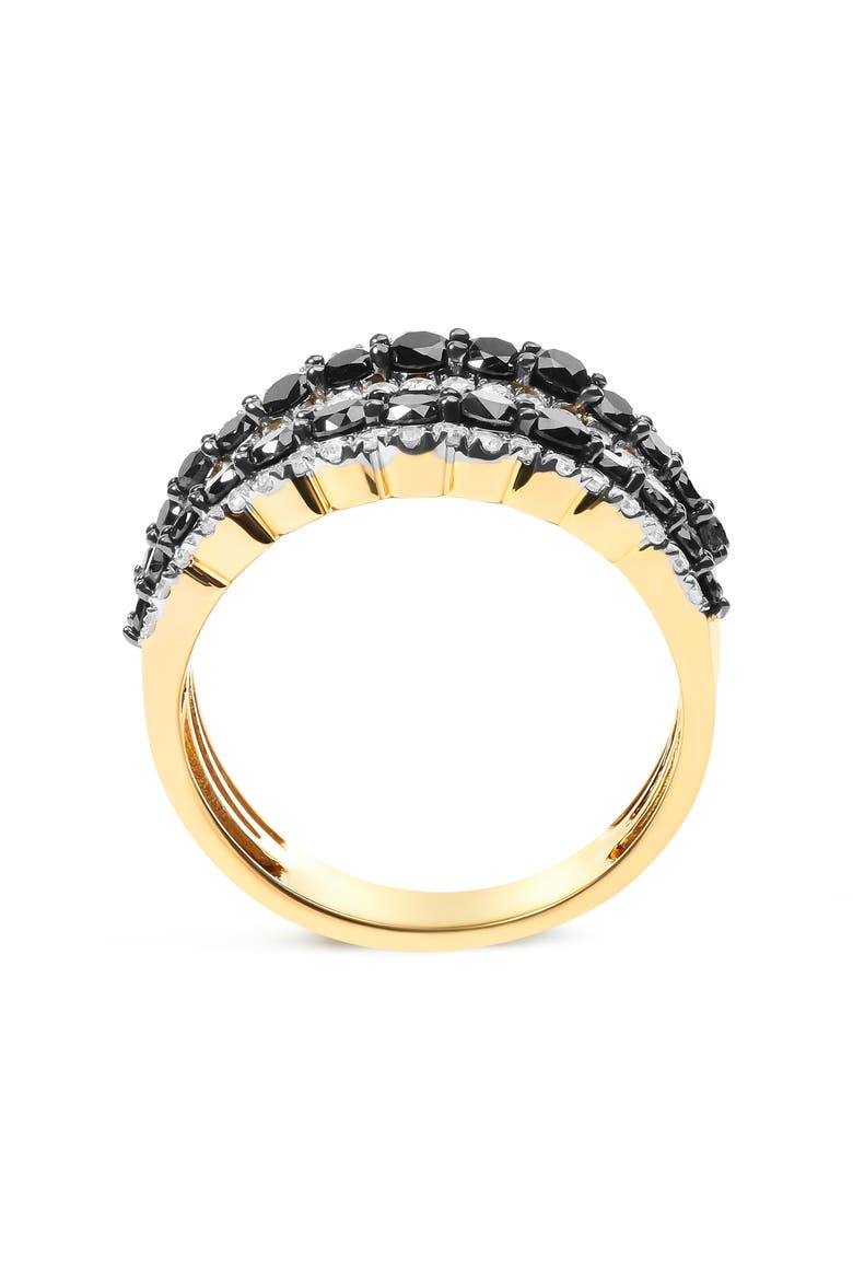 14K Yellow Gold Plated Silver 1 3/4 Cttw Black and White Diamond Multi Row Band Ring, Alternate, color, Yellow Gold over Silver