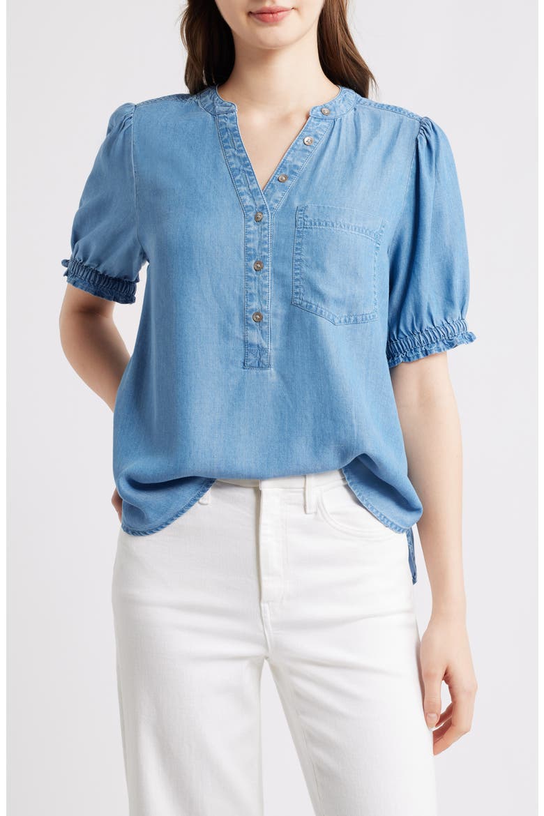 Lowen Short Sleeve Chambray Top, Main, color, MEDIUM WASH