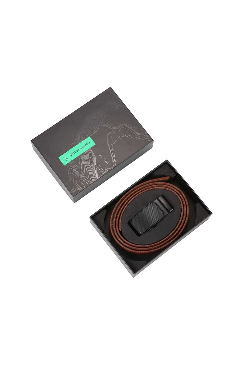Classic Adjustable Ratchet Leather Dress Belt, Alternate, color, Burnt Umber/Diagonal Stripe