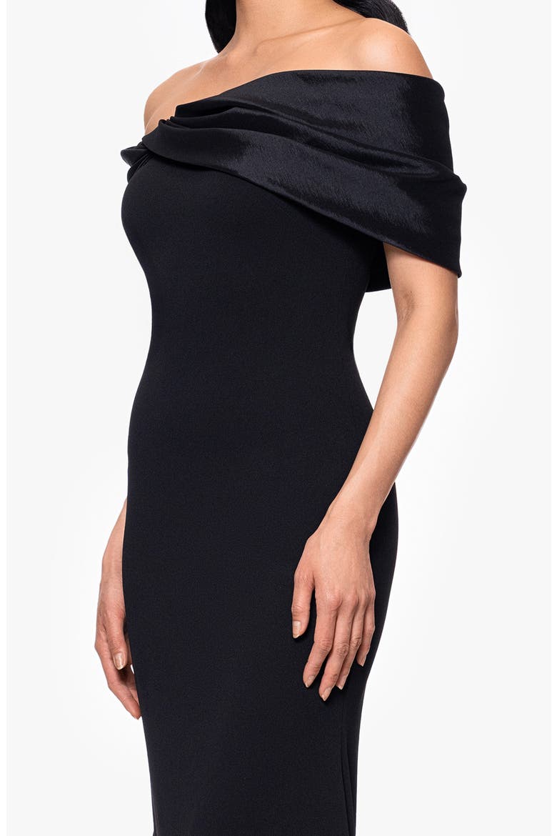 Off the Shoulder Crepe & Taffeta Sheath Gown, Alternate, color, BLACK