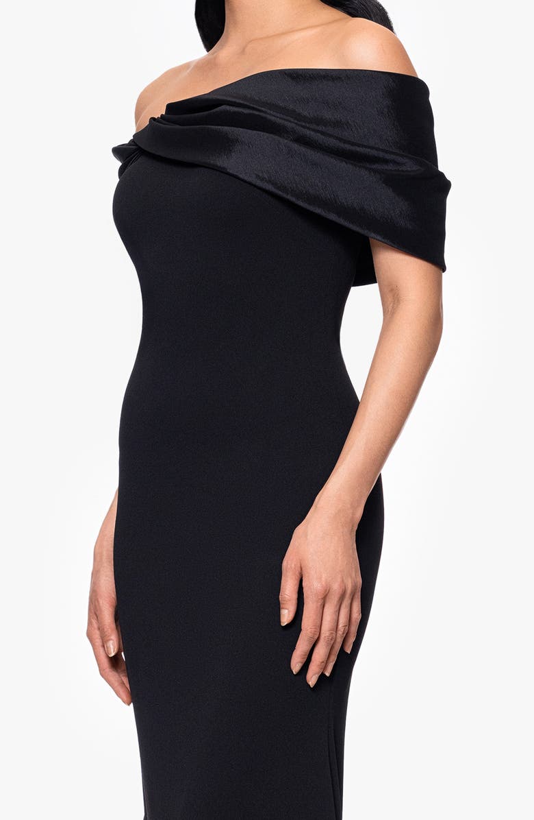 Betsy & Adam Off the Shoulder Crepe & Taffeta Sheath Gown, Alternate, color, Black