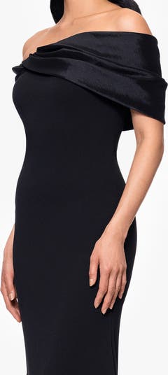 Off the Shoulder Crepe & Taffeta Sheath Gown