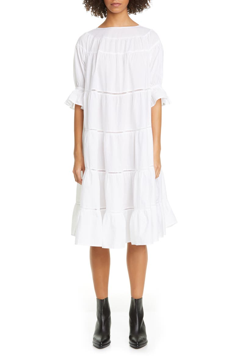 Paradis Open Tier Cotton Dress, Main, color, WHITE