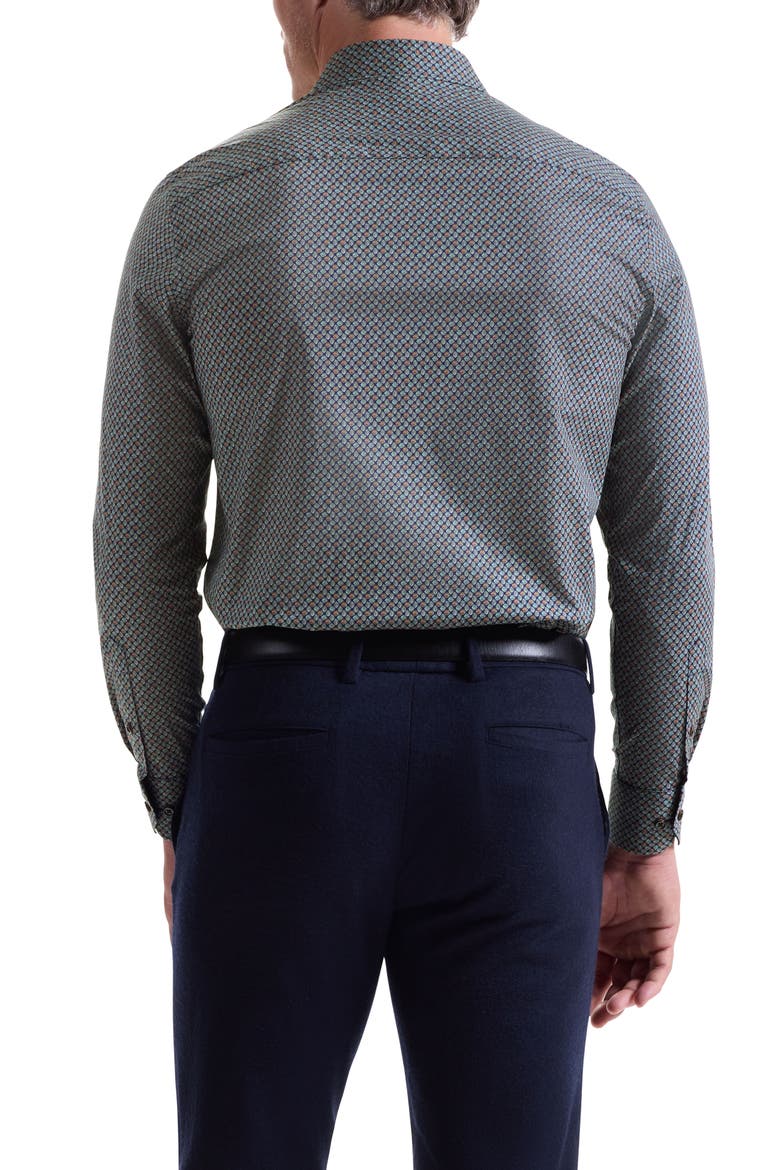Axel Trim Fit Leaf Print Stretch Cotton Button-Up Shirt, Alternate, color, SIENNA