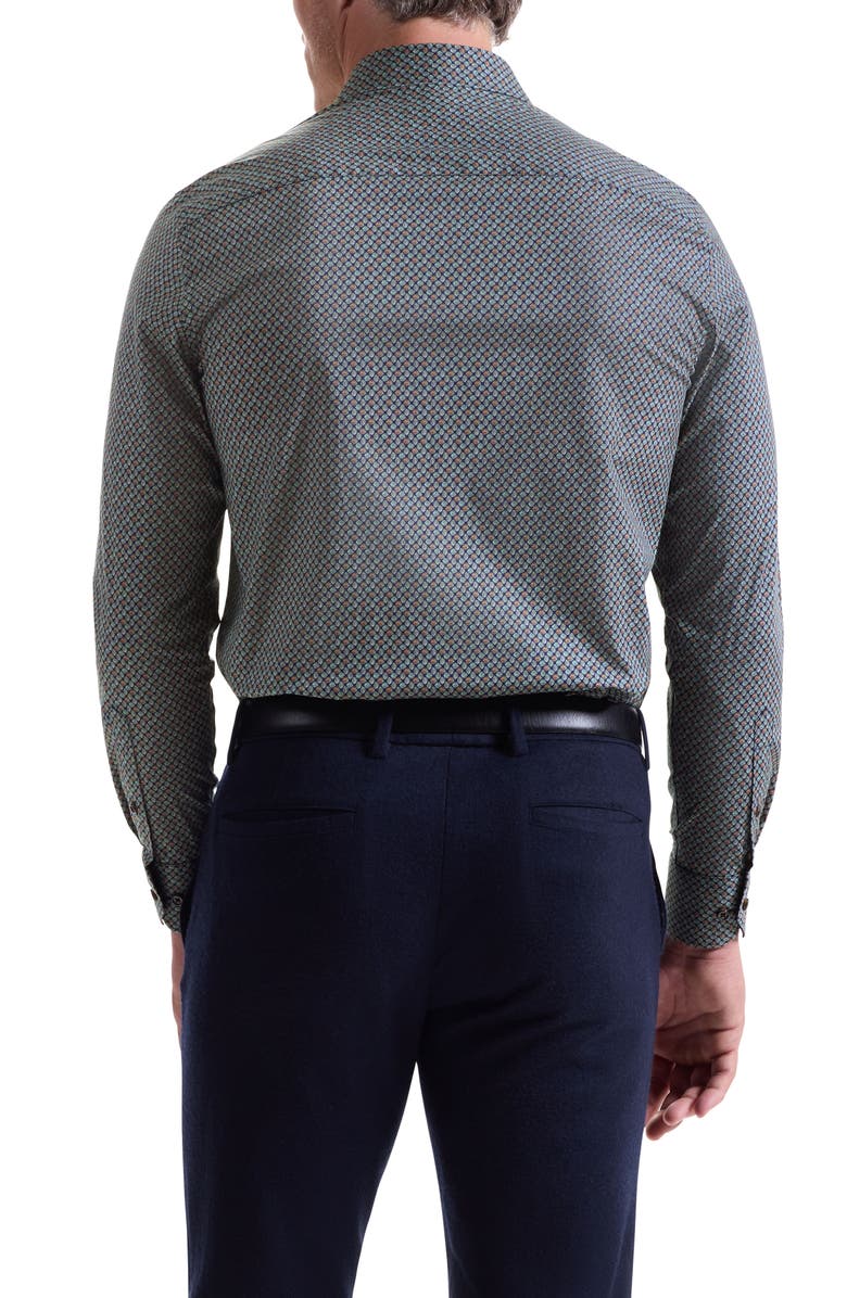 Bugatchi Axel Trim Fit Leaf Print Stretch Cotton Button-Up Shirt, Alternate, color, Sienna