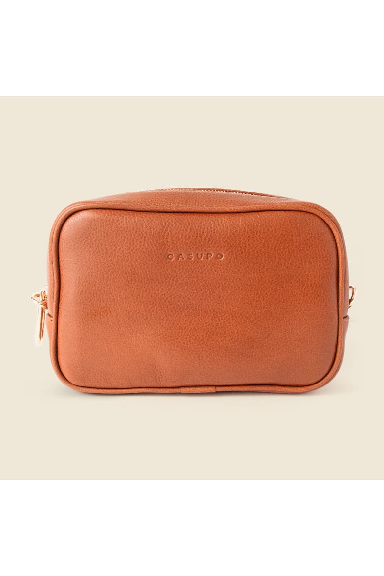 Large Leather Cosmetic Bag, Main, color, Tan