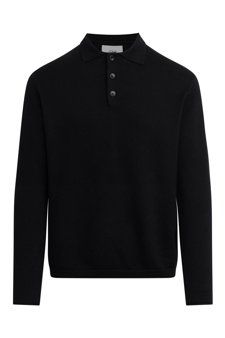 Long Sleeve Merino Wool Polo, Alternate, color, BLACK