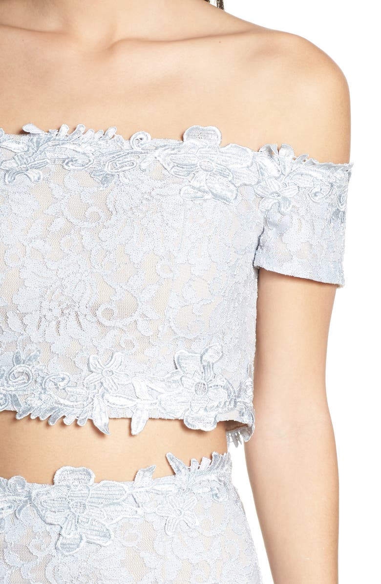 Sequin Hearts Two-Piece Off the Shoulder Lace Evening Dress | Nordstrom