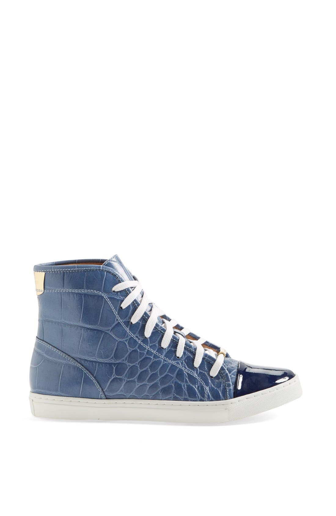 'Leemo' Croc Embossed Leather High Top Sneaker, Alternate, color, BLUE