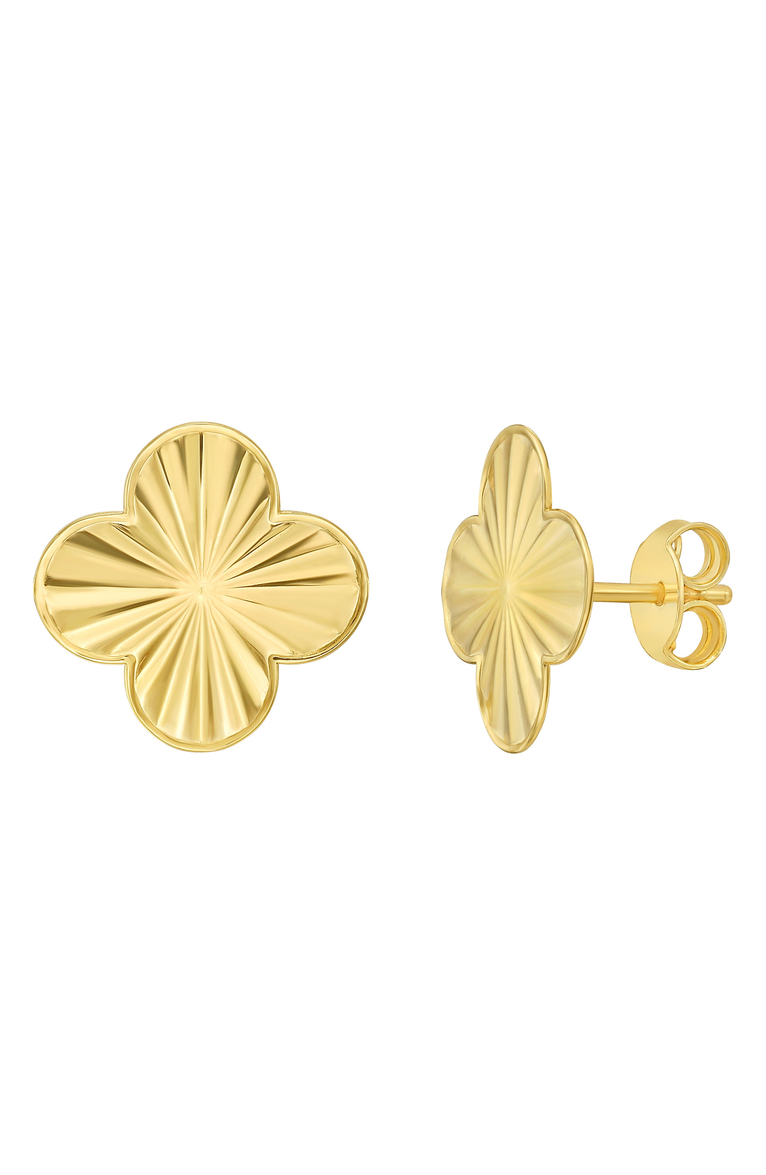 14k Gold Diamond Cut Radiant Stud Earrings