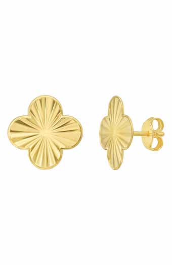 14k Gold Diamond Cut Radiant Stud Earrings