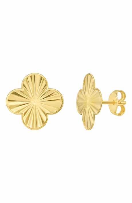 14k Gold Diamond Cut Radiant Stud Earrings