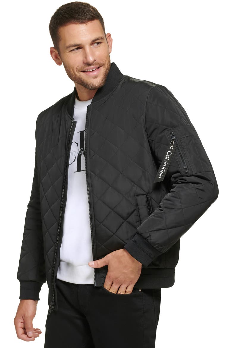 Quilted Bomber Jacket, Alternate, color, BLACK