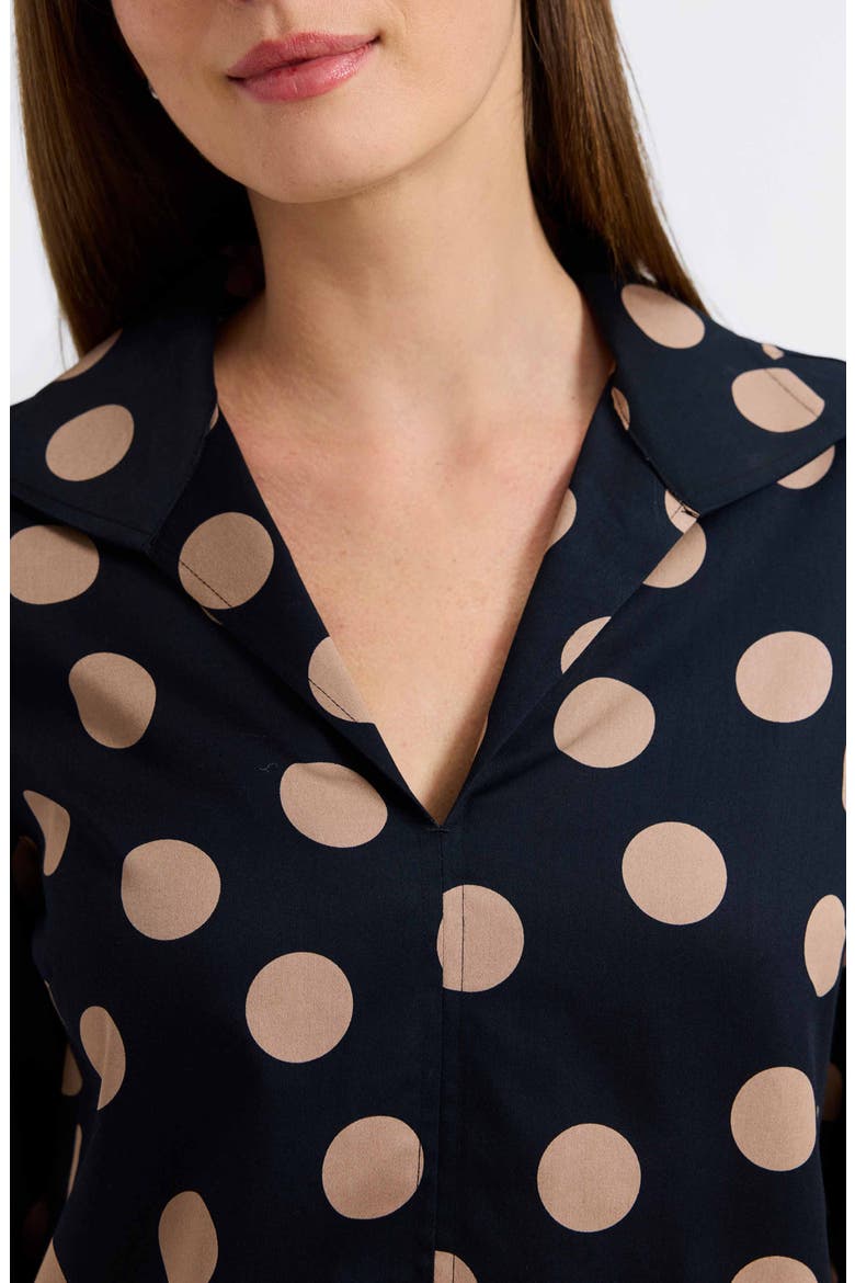Agnes Dot Print Three-Quarter Sleeve Popover Top, Alternate, color, BLACK/ ALMOND