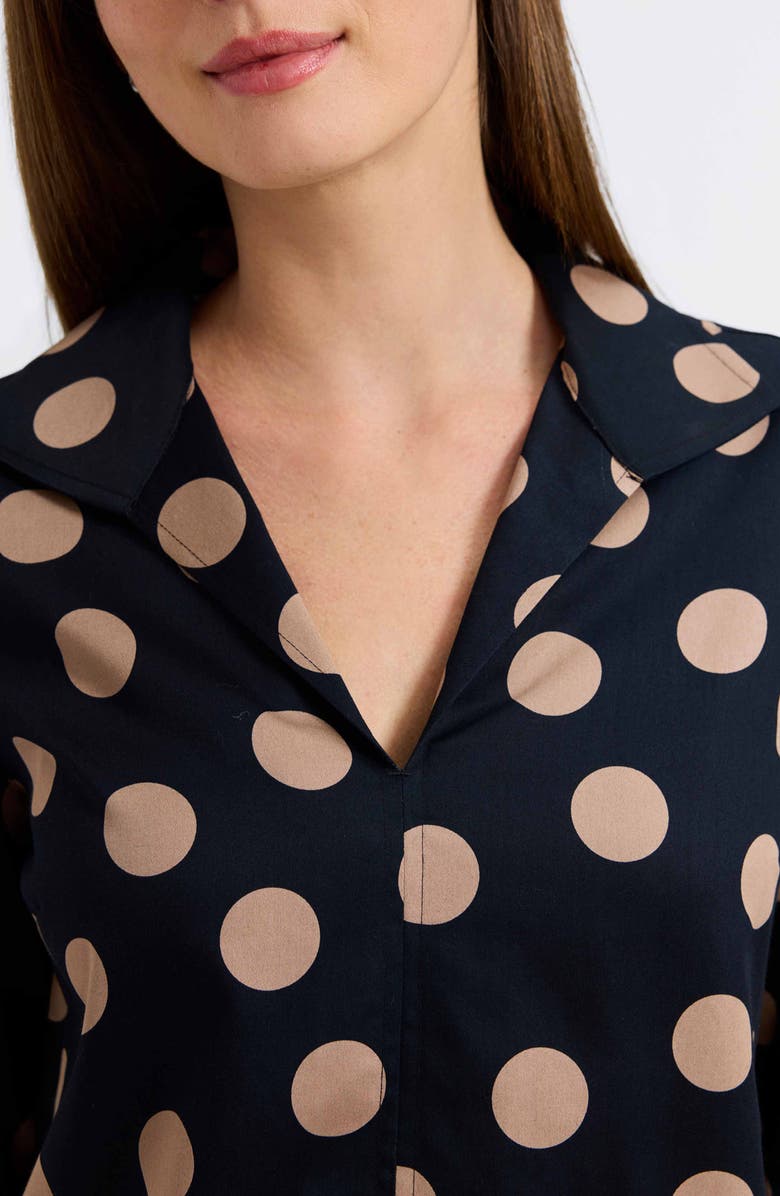Foxcroft Agnes Dot Print Three-Quarter Sleeve Popover Top, Alternate, color, Black/ Almond