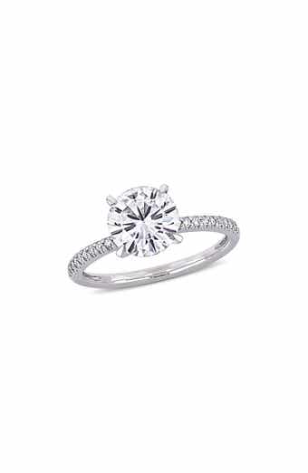 DELMAR 14K White Gold Round Lab Created Moissanite & Diamond Ring - 0.11ct.