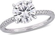 DELMAR 14K White Gold Round Lab Created Moissanite & Diamond Ring - 0.11ct.