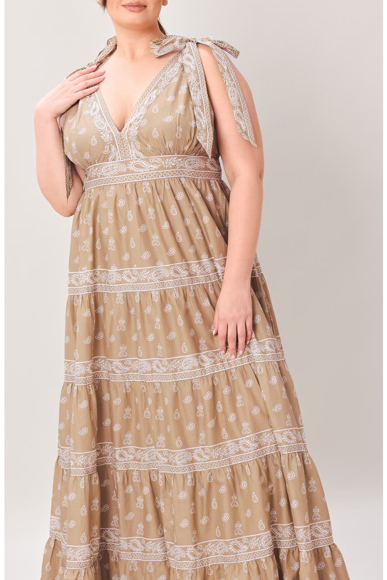 Paisley Tie Strap Tiered Maxi Dress, Alternate, color, LIGHT OLIVE