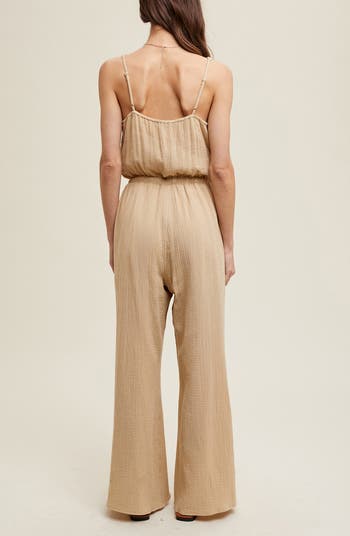 Cotton Gauze Slit Wide Leg Jumpsuit