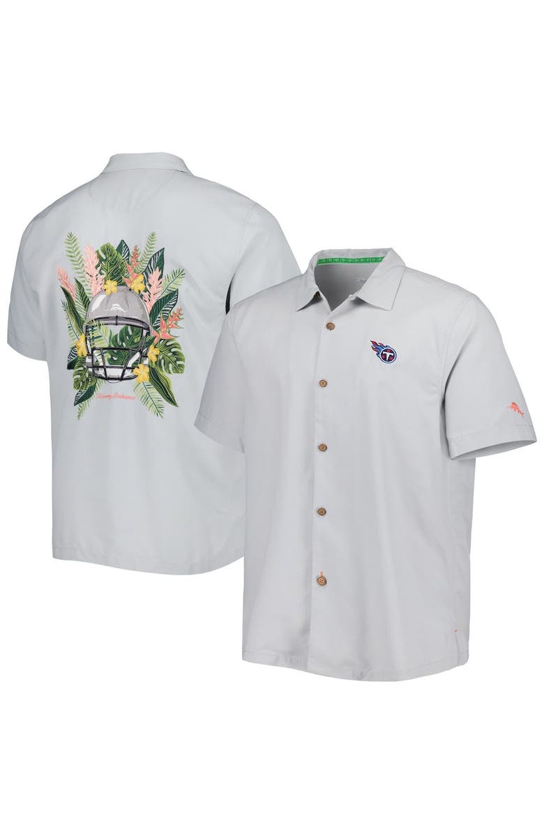 Tommy Bahama Men's Tommy Bahama Gray Tennessee Titans Coconut Point Frondly Fan Camp IslandZone Button-Up Shirt, Alternate, color, 