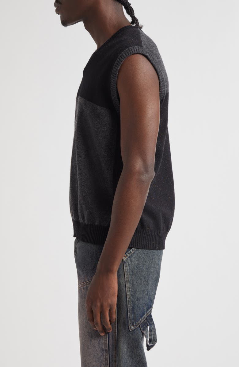 Eckhaus Latta Racer Colorblock Wool V-Neck Sweater Vest, Alternate, color, Raven