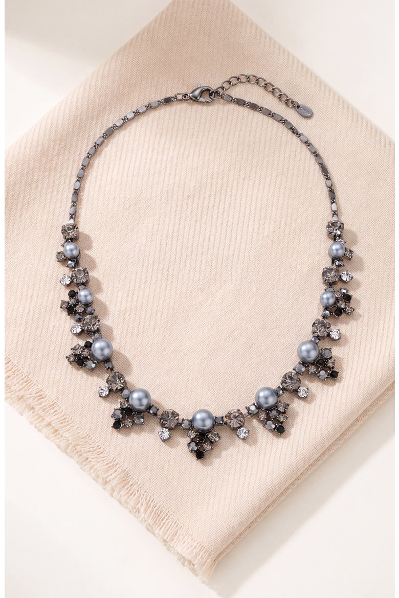 Faux Pearl Crystal Statement Necklace and Earring Set, Alternate, color, Black