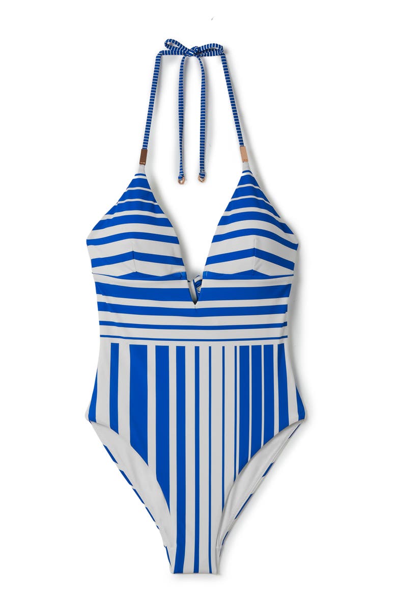 Lenny Stripe One-Piece Swimsuit, Main, color, BLUE STRIPE