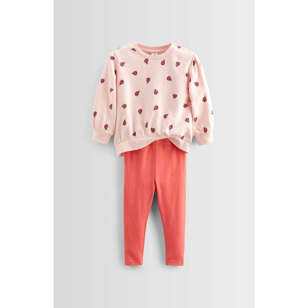 Tucker + Tate Kids' Relaxed Fit Crewneck Sweatshirt & Leggings Set In Pink Ladybug Love- Coral