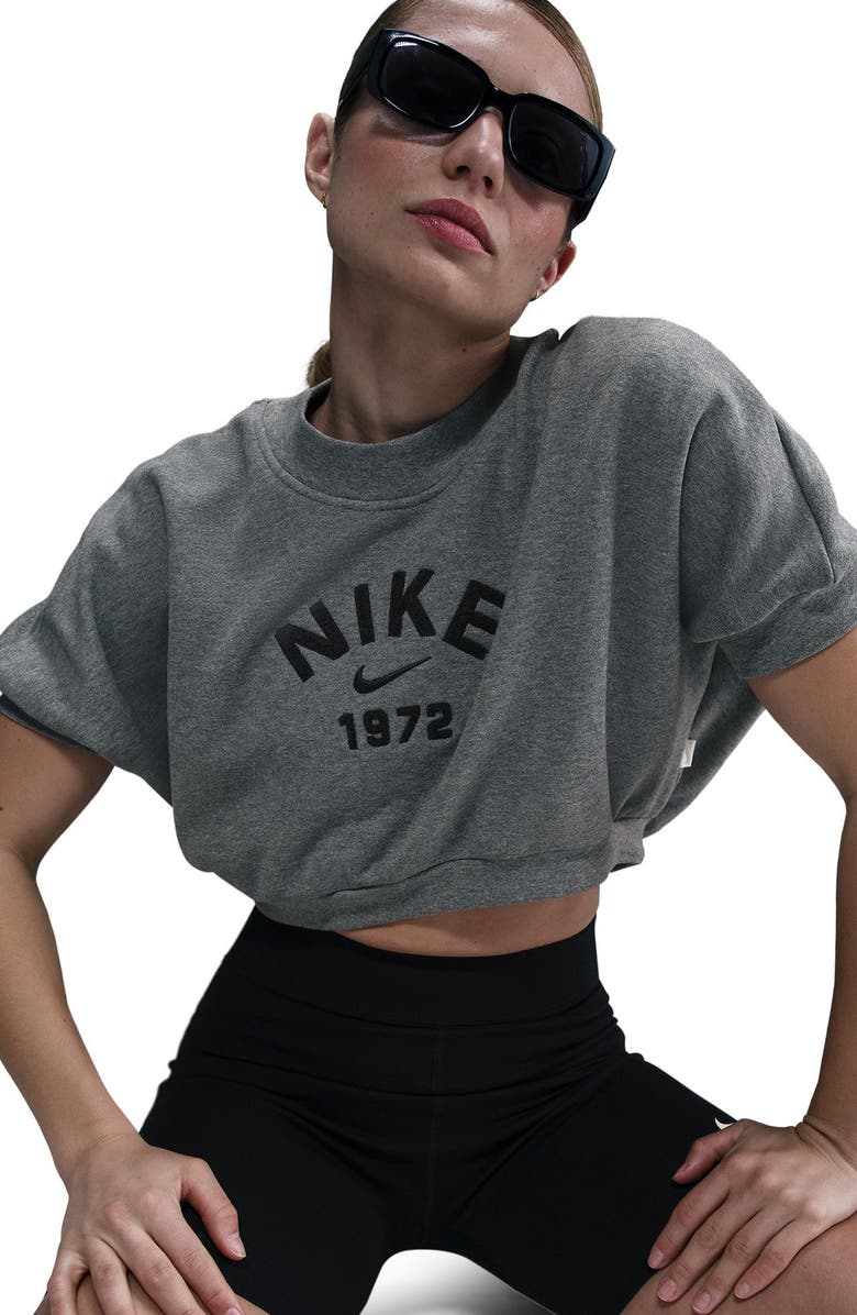 Nike Logo Short Sleeve High-Low Sweatshirt, Alternate, color, 