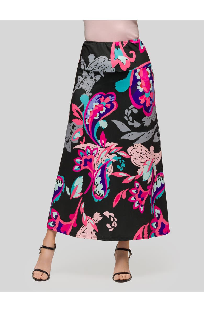 24seven Comfort Apparel Paisley Elastic Waist A-LINE Maxi Skirt, Main, color, Pink Multi