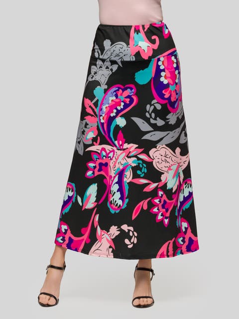 Paisley Elastic Waist A-LINE Maxi Skirt