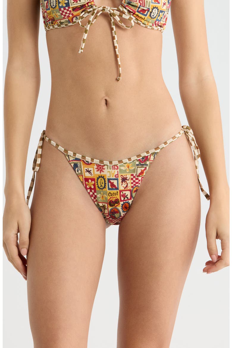 Jasper High Cut Side Tie Bikini Bottoms, Main, color, BEIGE MULTI