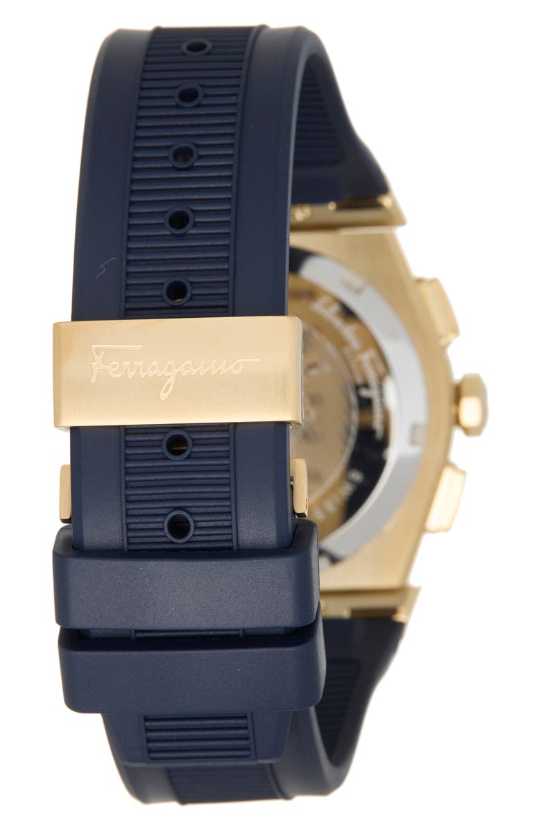 FERRAGAMO Vega Silicone Strap Chronograph Watch, 40mm, Alternate, color, Gold