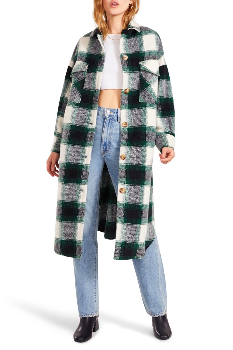 Santa Cruz Plaid Longline Shirt Jacket, Main, color, BRIGHT GREEN