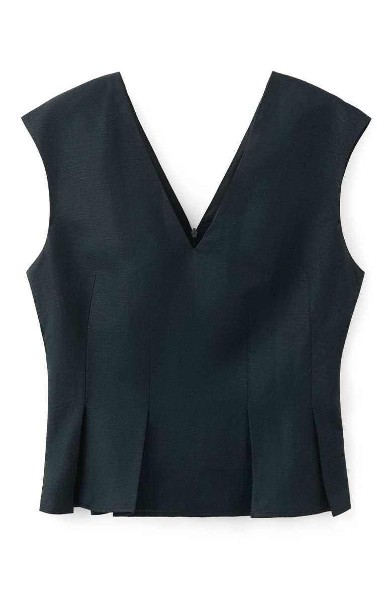 Pleated Peplum Linen Blend Top, Alternate, color, NAVY