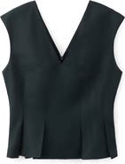 MANGO Pleated Peplum Linen Blend Top